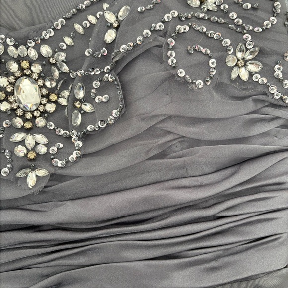 Jolie Gray Strapless Dress with Sequins Bodice and Poof Organza Skirt. - Picture 3 of 4